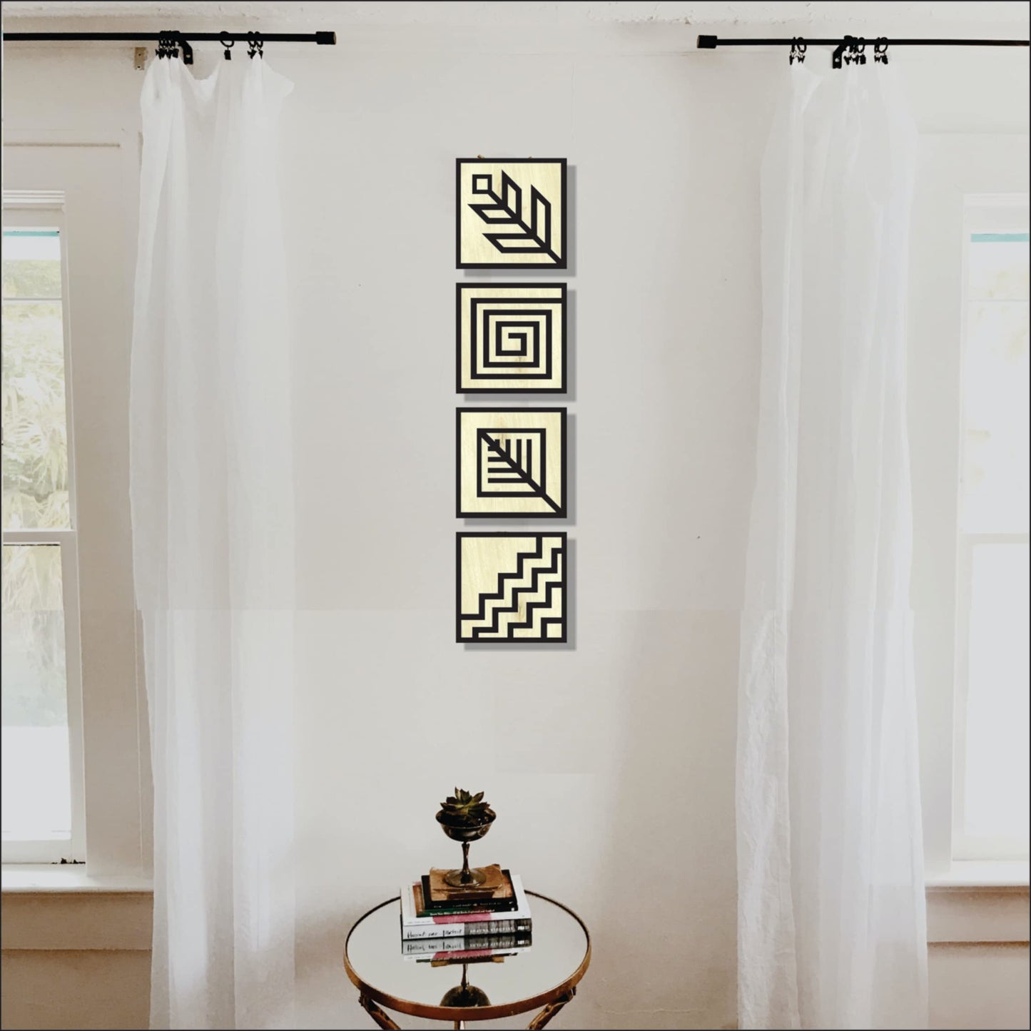 11 x 11 inch Element-Themed Wooden Wall Decor Art | Self-Adhesive Dual-Tone MDF Wall Hanging for Living Room, Bedroom, Office