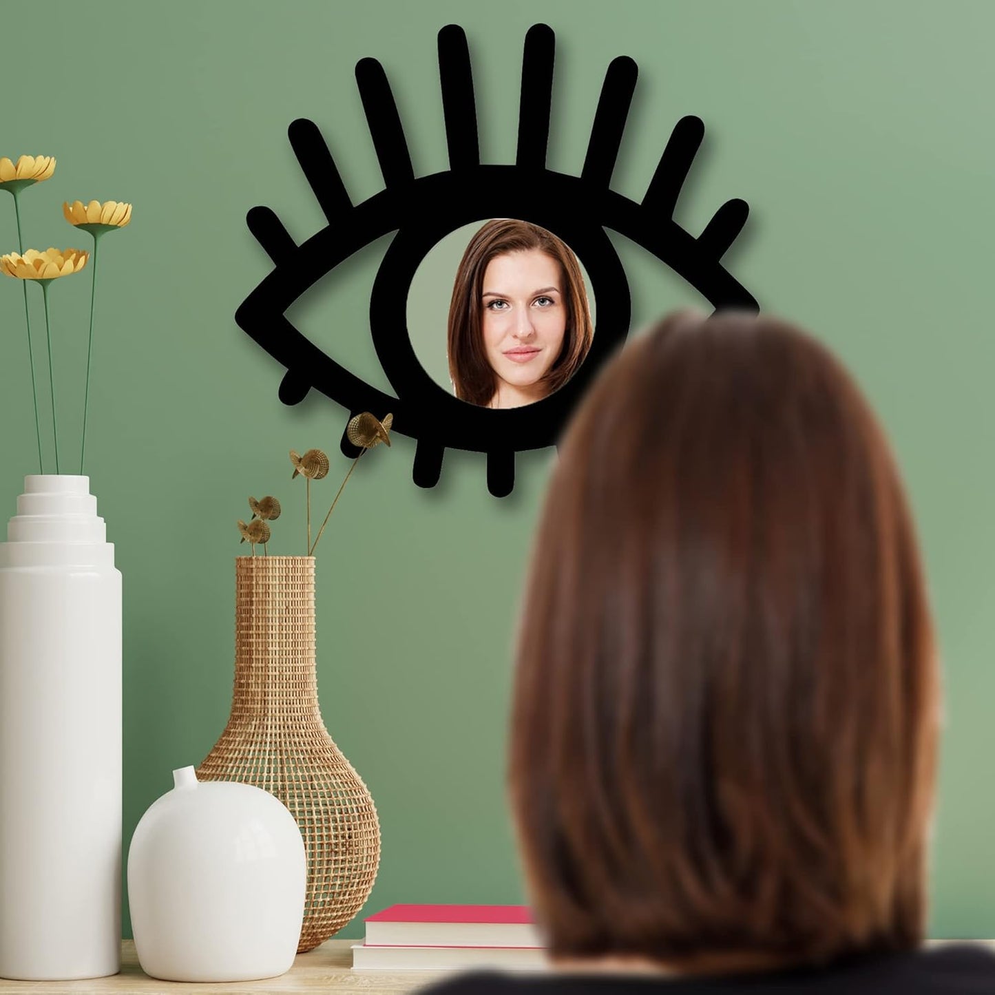 Eye-Shaped Wooden Decorative Wall Mirror – Wall-Mounted Pine Wood Mirror for Living Room, Bedroom, Entryway, and Home Decor
