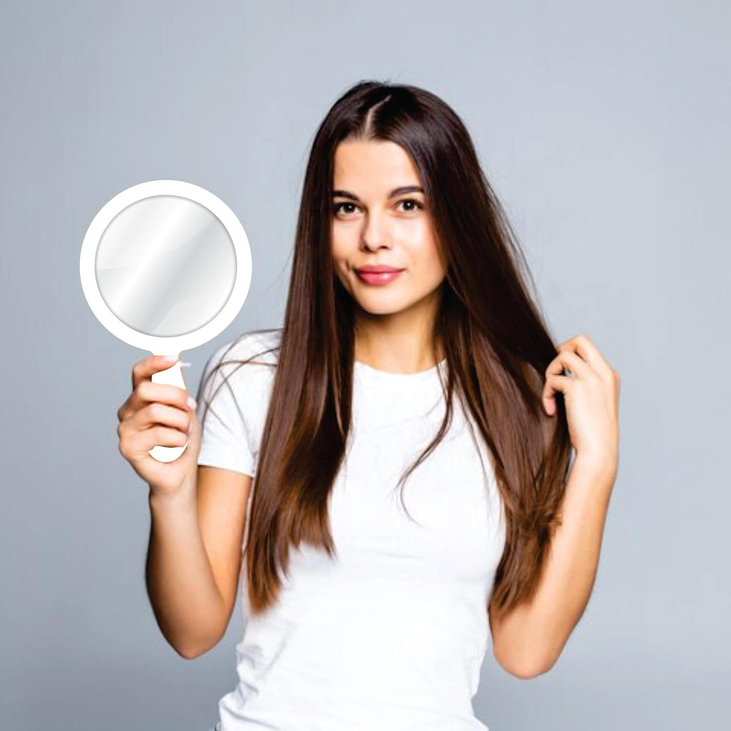 7.5x11 inch Round Handheld Mirror with Wooden Handle for Makeup, Shaving, Salon, Travel & Indoor Use – Lightweight HD Glass – Unisex Mirror