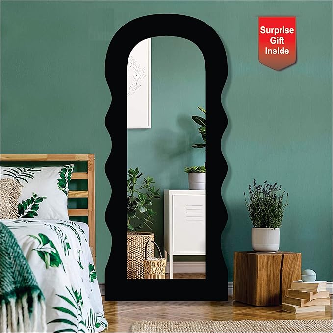 Long Wooden Irregular Zigzag Wall Mirror – Full-Length, Wall-Mounted HD Decorative Mirror for Bedroom, Living Room, Entryway & Home Wall Decor