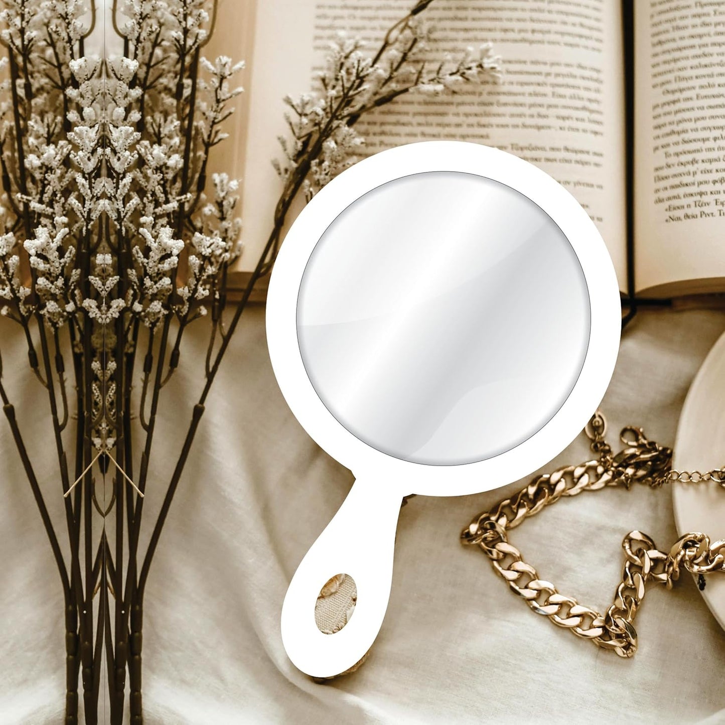 7.5x11 inch Round Handheld Mirror with Wooden Handle for Makeup, Shaving, Salon, Travel & Indoor Use – Lightweight HD Glass – Unisex Mirror