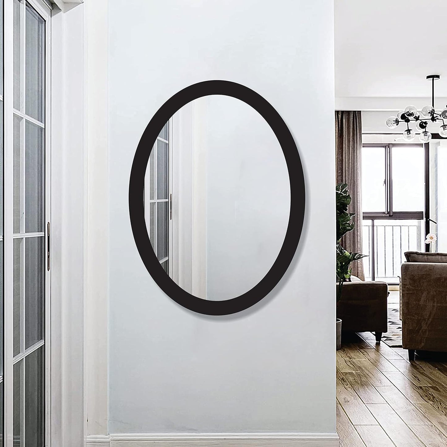 Wooden Oval Framed Wall Mirror for Bathroom, Bedroom, Living Room & Wash Basin – Vertical & Horizontal Mount, Lightweight & Stylish