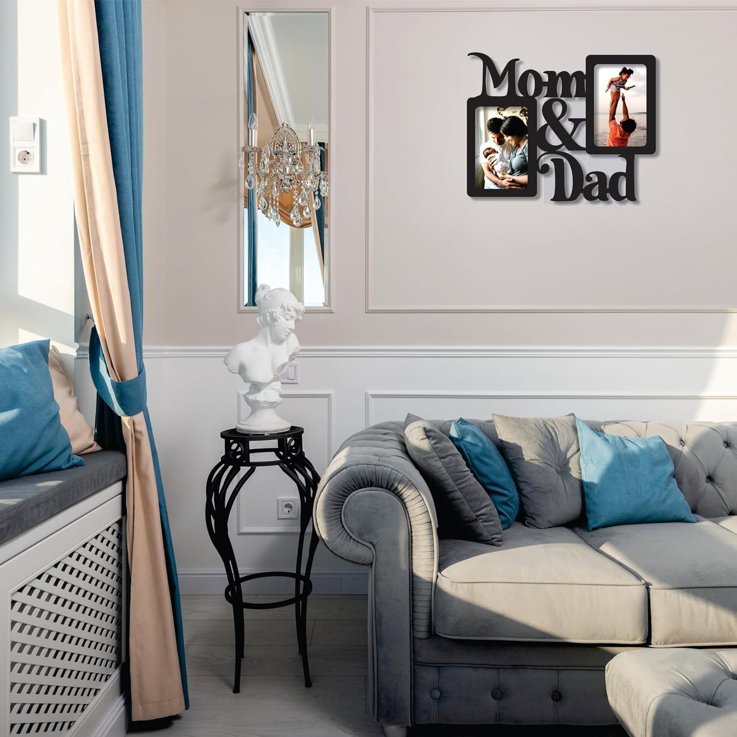 Mom & Dad Big Size One Piece Jointless Wooden Multi Picture Collage Photo Frame for Wall Decoration – Home Decor Item for Living Room or Gifting