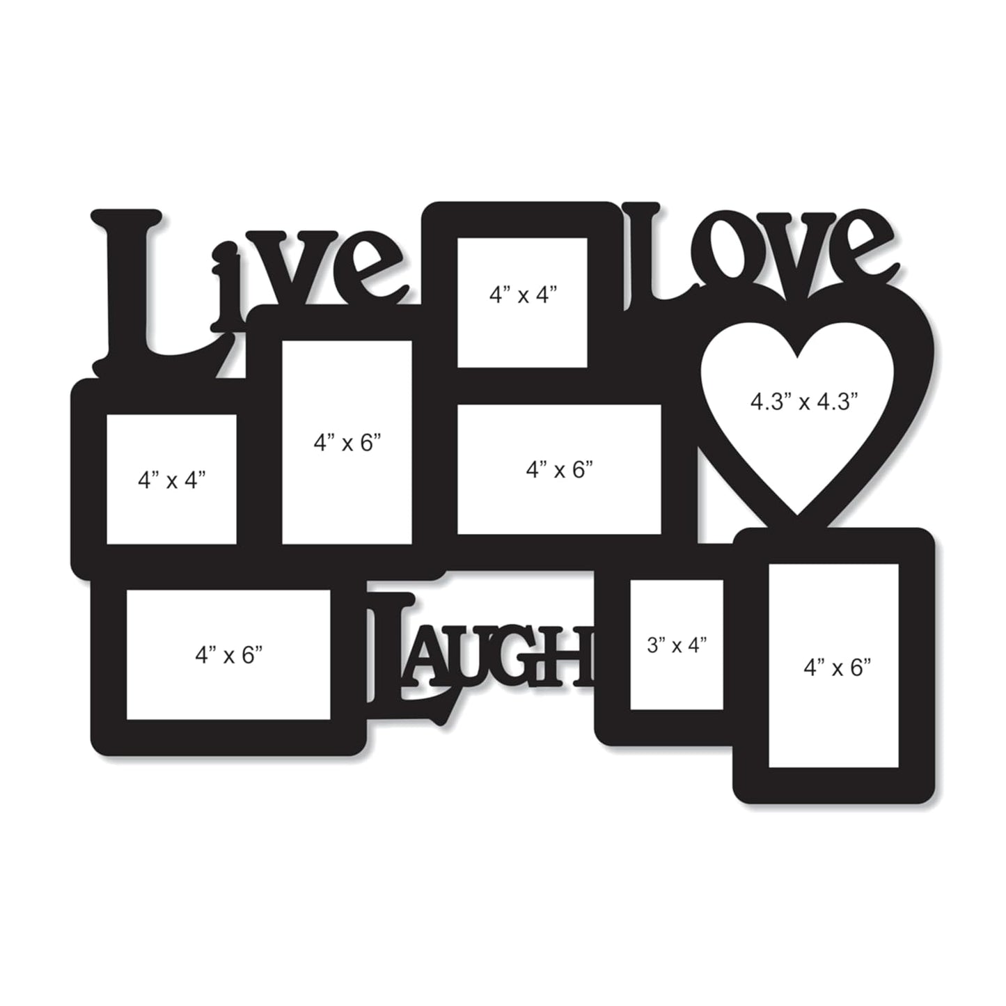 Live Love Laugh Big Size One Piece Jointless Wooden Multi Picture Collage Photo Frame for Wall Decoration – Home Decor Item for Living Room or Gifting