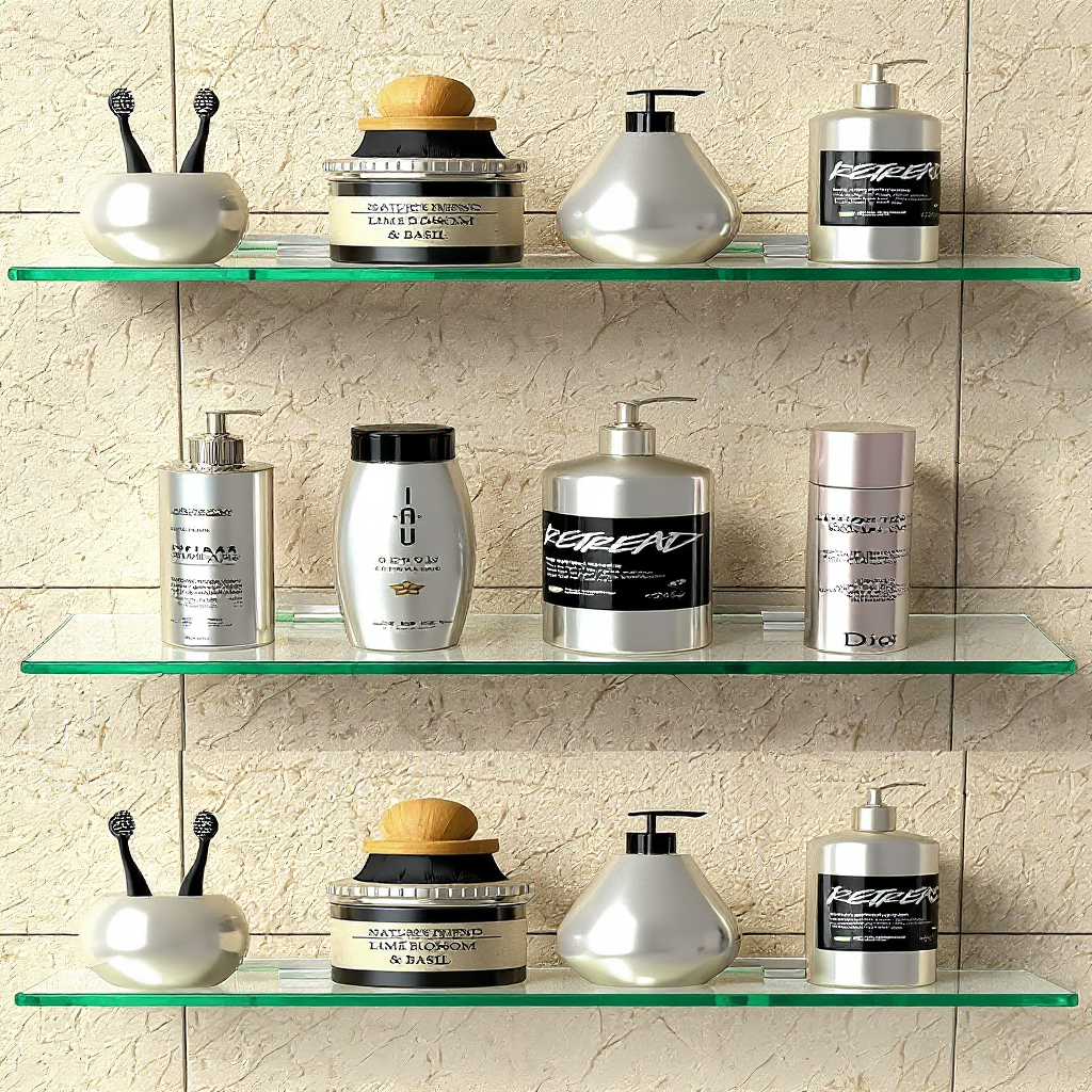 18x6 inch Set of 3 Wall Mounted Polished Glass Shelves | Multi-Purpose Floating Shelf for Bathroom, Kitchen, Living Room, Office, Bedroom