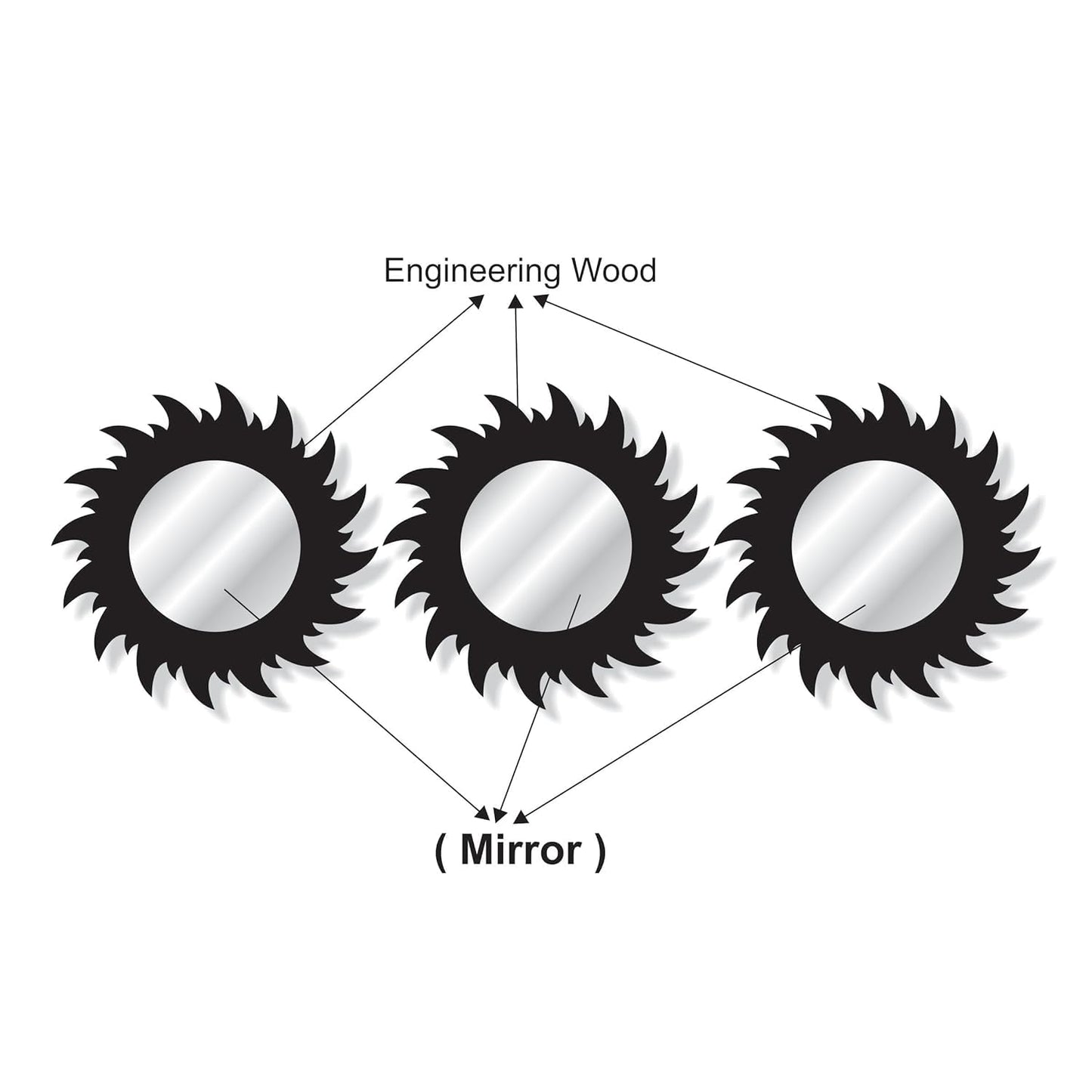 11-inch Round Decorative Wall Mirror Set - Handcrafted Wooden Frame HD Mirror Panels for Living Room & Bedroom Decor - Modern Sunburst Design (Set of 3)