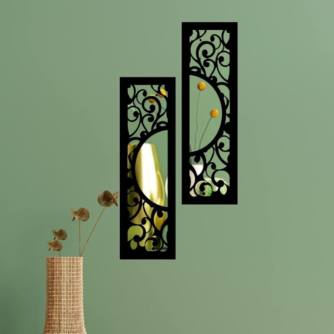 4X13 Set of 2 Handcrafted Wooden Wall Mirror Panels – Jharokha Style Decorative Wall Accents for Living Room, Bedroom, Lobby, or Entryway Wall Décor