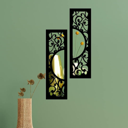 4X13 Set of 2 Handcrafted Wooden Wall Mirror Panels – Jharokha Style Decorative Wall Accents for Living Room, Bedroom, Lobby, or Entryway Wall Décor