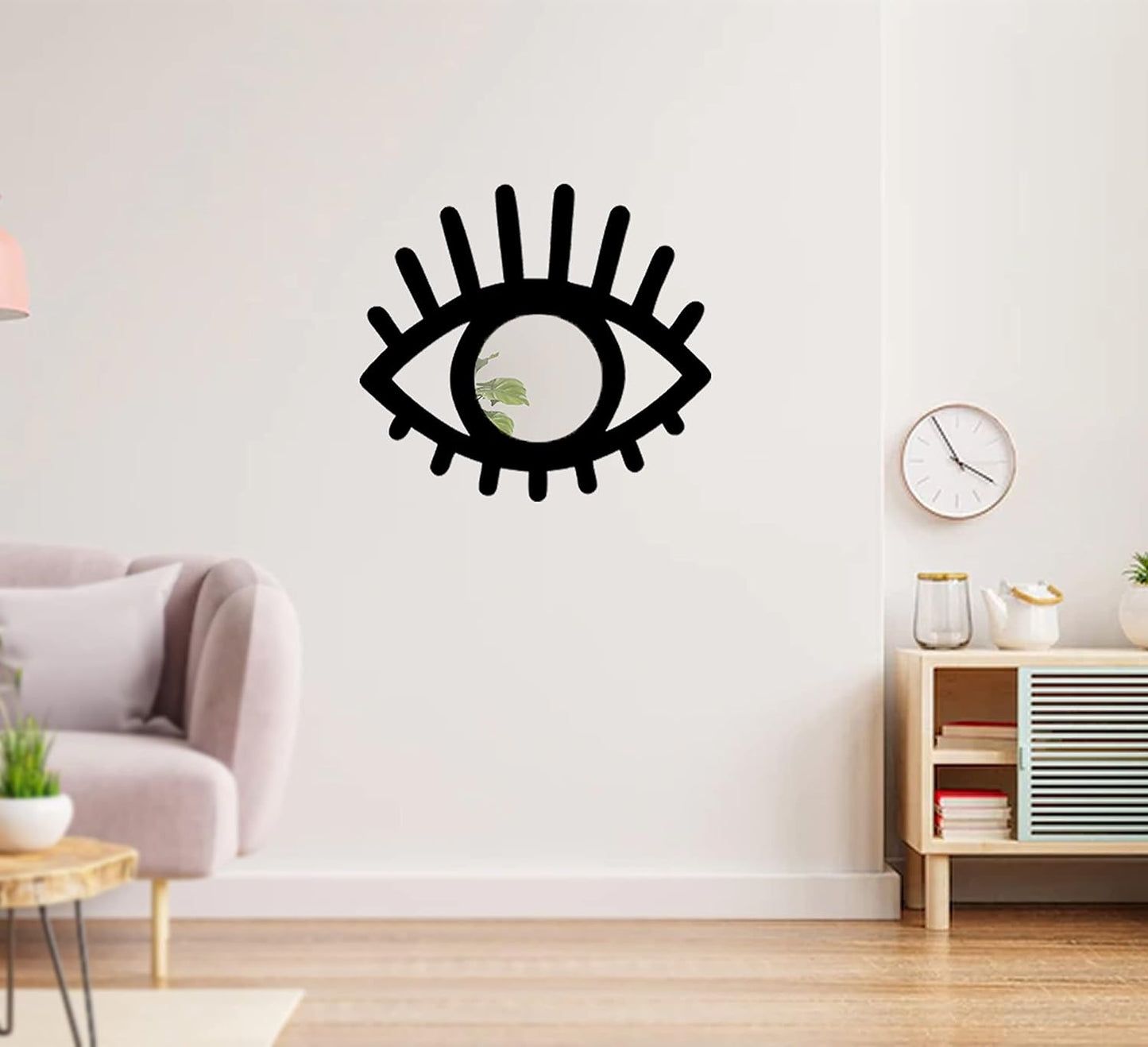 Eye-Shaped Wooden Decorative Wall Mirror – Wall-Mounted Pine Wood Mirror for Living Room, Bedroom, Entryway, and Home Decor