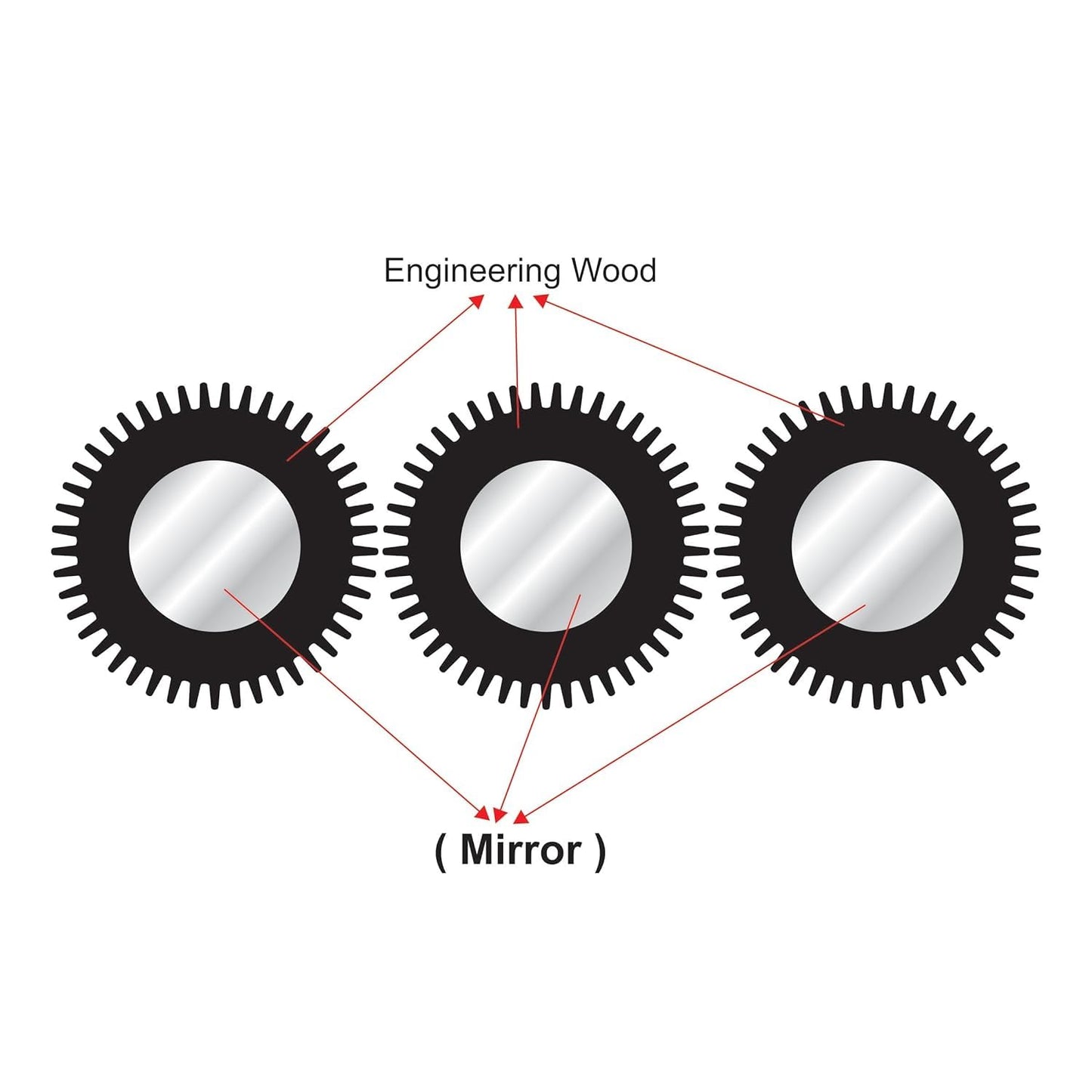 11-inch Round Decorative Wall Mirror Set - Handcrafted Wooden Frame HD Mirror Panels for Living Room & Bedroom Decor - Modern Sunburst Design (Set of 3)