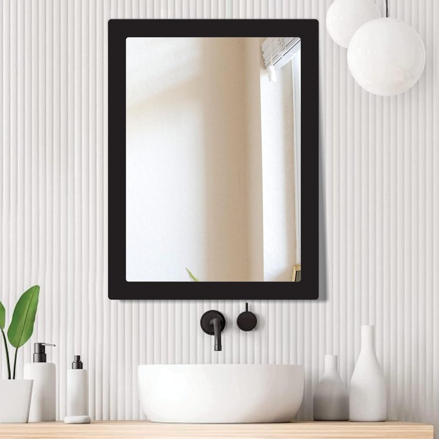 Wooden Framed Wall Mirror for Bathroom, Bedroom, Living Room & Wash Basin – Vertical & Horizontal Mount, Lightweight & Stylish
