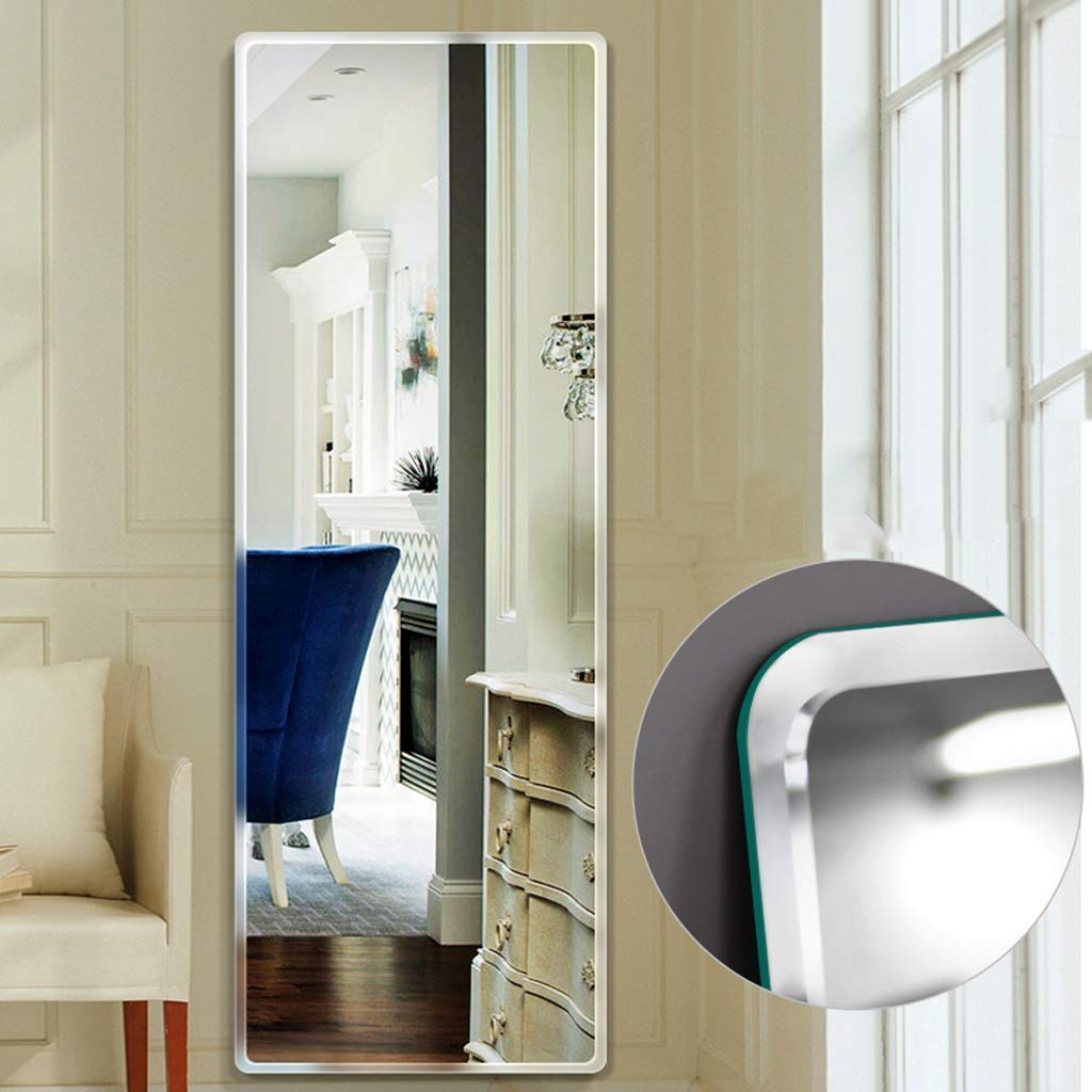 Frameless 5mm HD wall mirror with beveled smooth edges; a sleek rectangular design perfect for bathroom or home décor with clear, sharp reflection