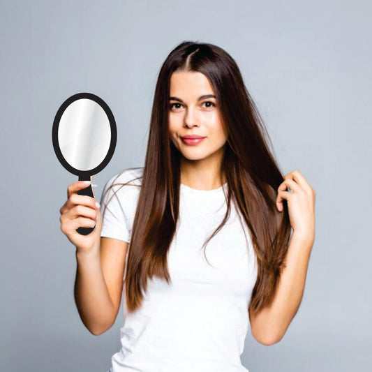 3.5x7.5 Oval Handheld Mirror with Wooden Handle for Makeup, Shaving, Salon, Travel & Indoor Use – Portable, Lightweight, Unisex – MDF Frame