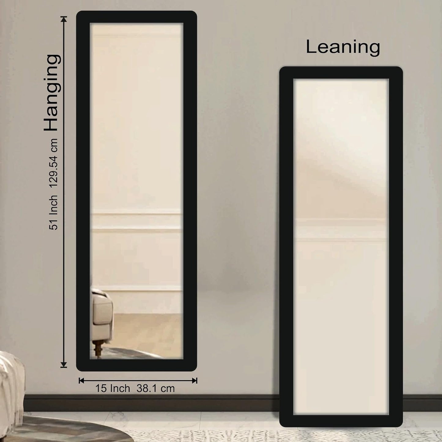15x51 inch Full Length Dressing Cheval Mirror – Long Fiber Wood, Wall Hanging & Leaning Framed HD Mirror for Home Wall, Living Room & Decor Items