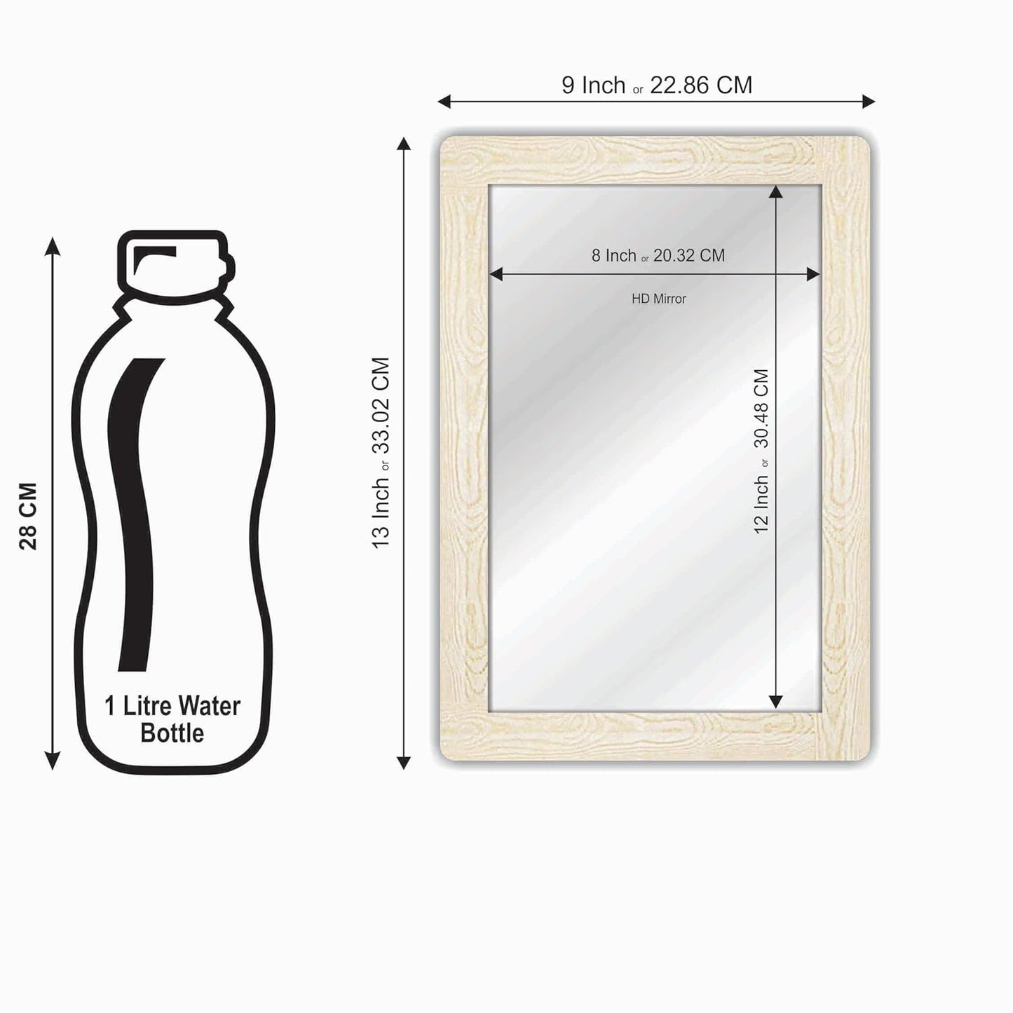 9x13 Compact Rectangular Wall Mirror for Bathroom, Makeup, Shaving & Indoor Use – Engineered Wood Frame, Lightweight, Vertical or Horizontal Mount