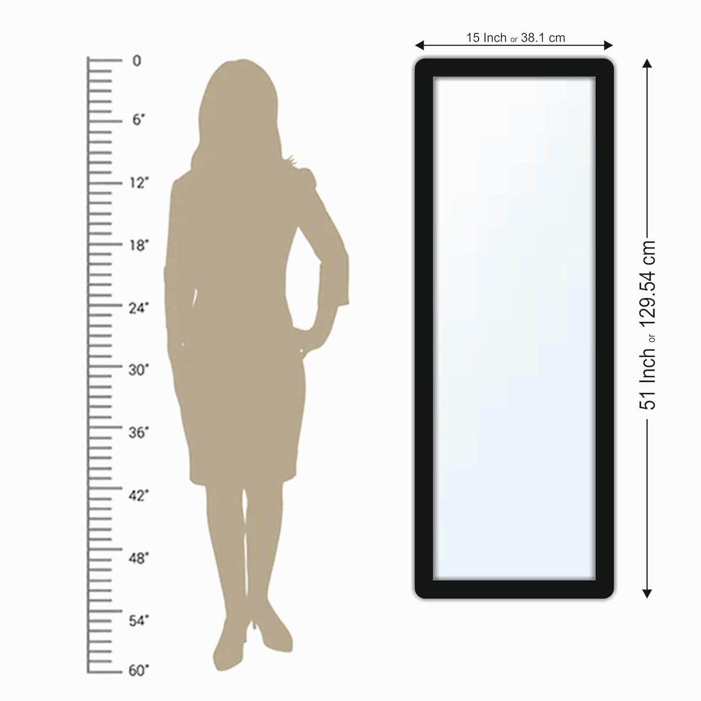 15x51 inch Full Length Dressing Cheval Mirror – Long Fiber Wood, Wall Hanging & Leaning Framed HD Mirror for Home Wall, Living Room & Decor Items