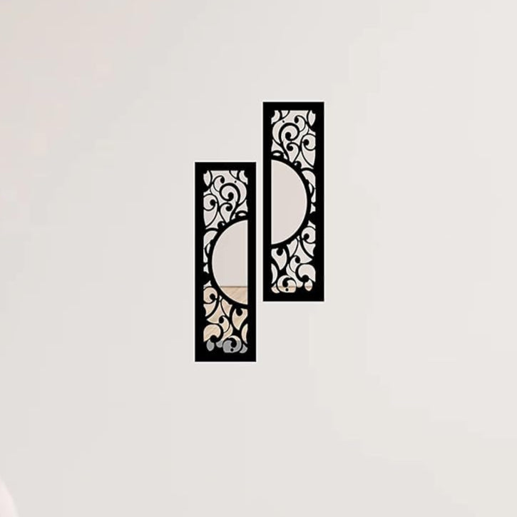 4X13 Set of 2 Handcrafted Wooden Wall Mirror Panels – Jharokha Style Decorative Wall Accents for Living Room, Bedroom, Lobby, or Entryway Wall Décor