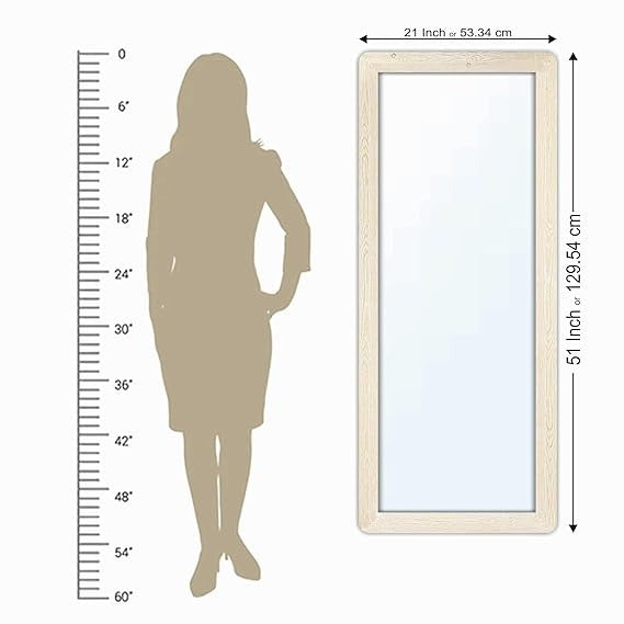 21 x 51 inch Full Length Dressing Cheval Mirror – Long Fiber Wood, Rectangular Framed HD Mirror for Wall Hanging in Bedroom, Living Room & Home Decor