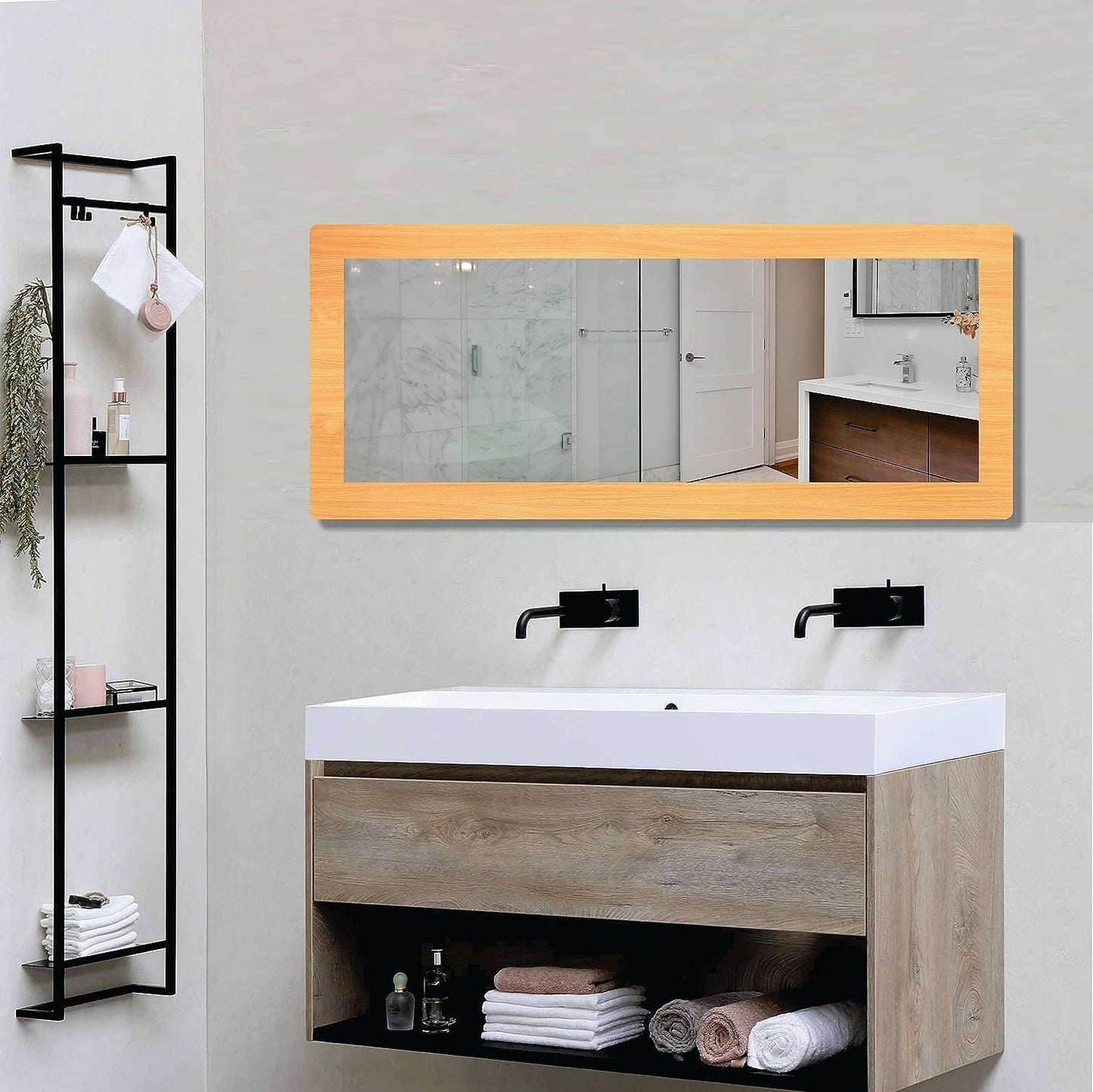 15x40 inch long rectangular framed mirror with MDF wood, dual hanging options, and elegant design—perfect for stylish, modern wall décor
