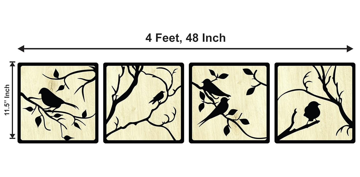 11 x 11 inch Bird-Themed Wooden Wall Decor Art | Self-Adhesive Dual-Tone MDF Wall Hanging for Living Room, Bedroom, Office