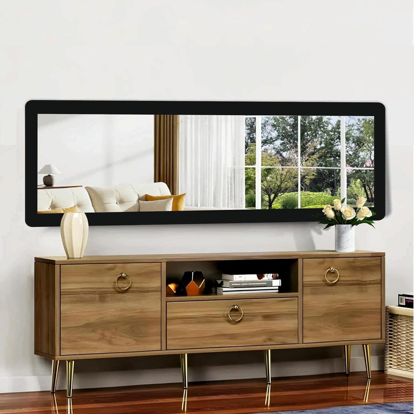 15x51 inch Full Length Dressing Cheval Mirror – Long Fiber Wood, Wall Hanging & Leaning Framed HD Mirror for Home Wall, Living Room & Decor Items