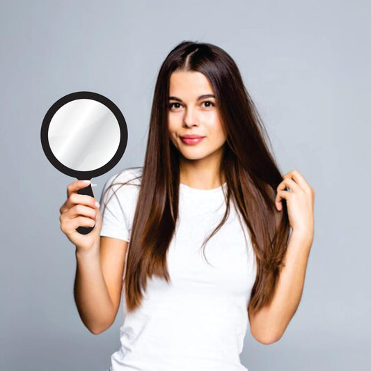 7.5x11 inch Round Handheld Mirror with Wooden Handle for Makeup, Shaving, Salon, Travel & Indoor Use – Lightweight HD Glass – Unisex Mirror