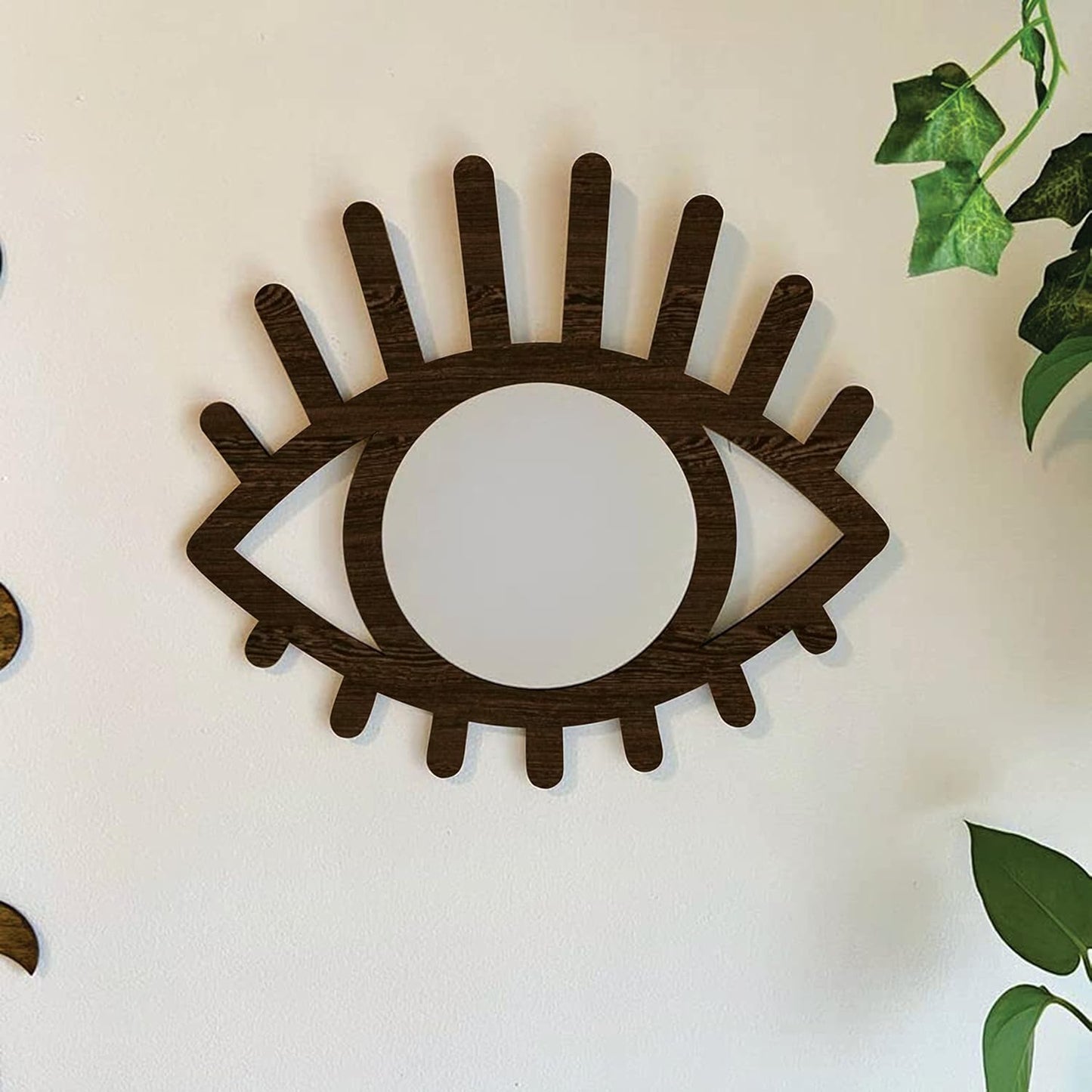 Eye-Shaped Wooden Decorative Wall Mirror – Wall-Mounted Pine Wood Mirror for Living Room, Bedroom, Entryway, and Home Decor