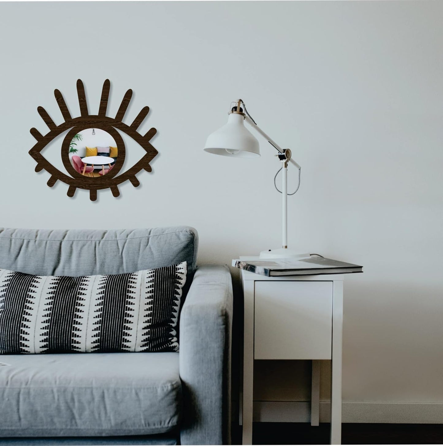 Eye-Shaped Wooden Decorative Wall Mirror – Wall-Mounted Pine Wood Mirror for Living Room, Bedroom, Entryway, and Home Decor