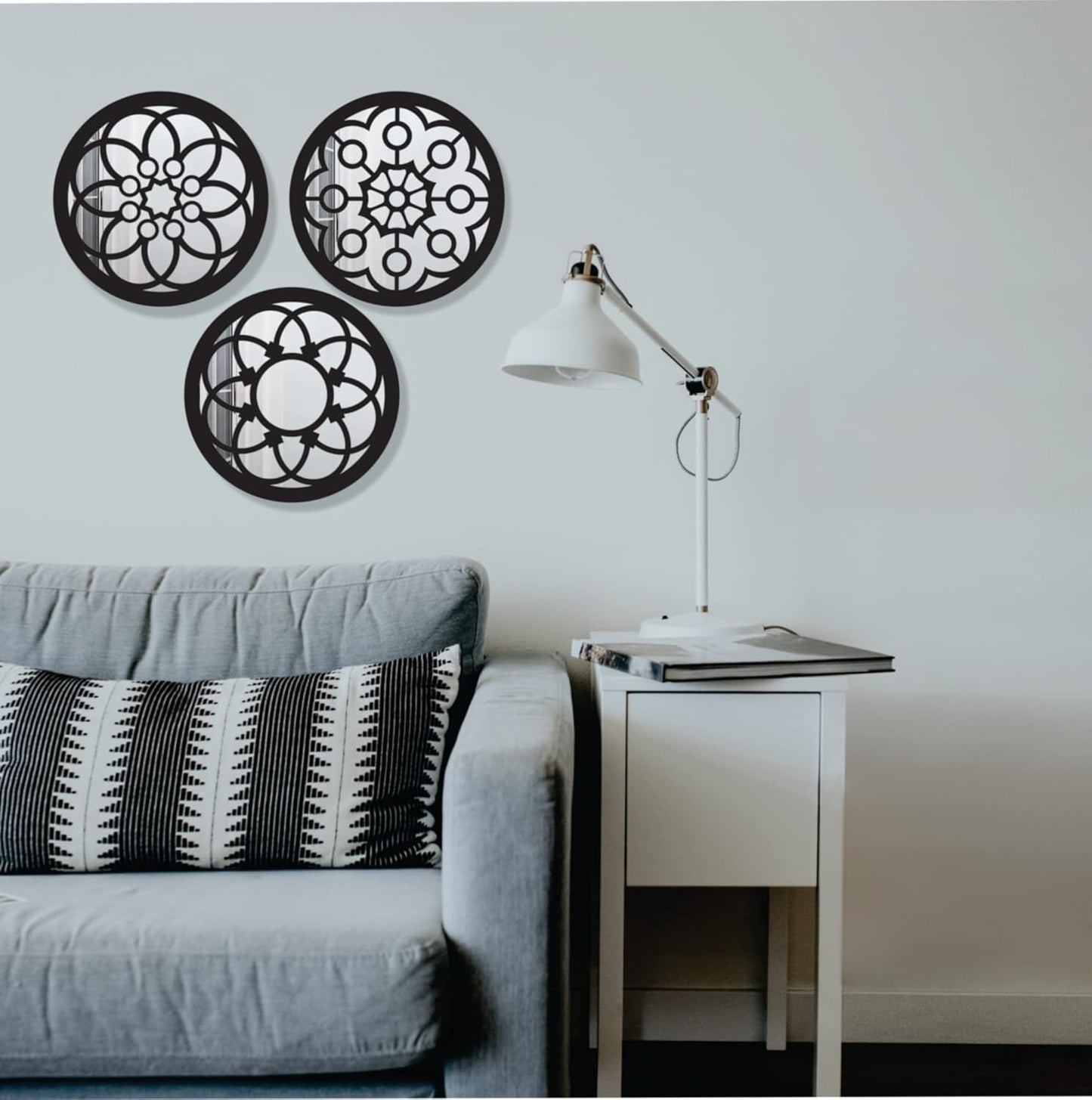 Handcrafted Wooden Wall Mirror Panel Set of 4 – HOME Letter Square Mirrors for Living Room, Bedroom, Lobby – Modern Black Wall Décor