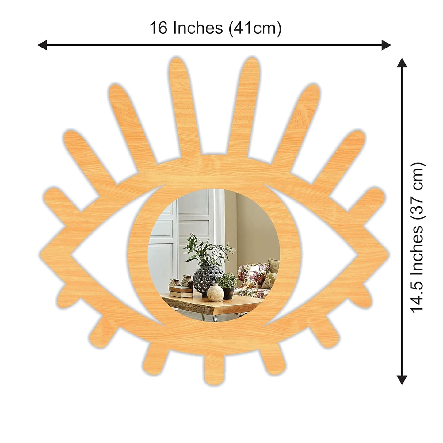 Eye-Shaped Wooden Decorative Wall Mirror – Wall-Mounted Pine Wood Mirror for Living Room, Bedroom, Entryway, and Home Decor