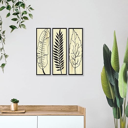 4x13 inch Abstract Wooden Wall Decor Art | Self-Adhesive Dual-Tone MDF Wall Hanging for Living Room, Bedroom, Office