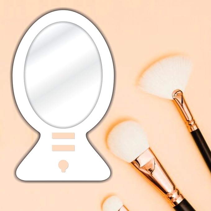 3.5x7.5 Oval Handheld Mirror with Wooden Handle for Makeup, Shaving, Salon, Travel & Indoor Use – Portable, Lightweight, Unisex – MDF Frame