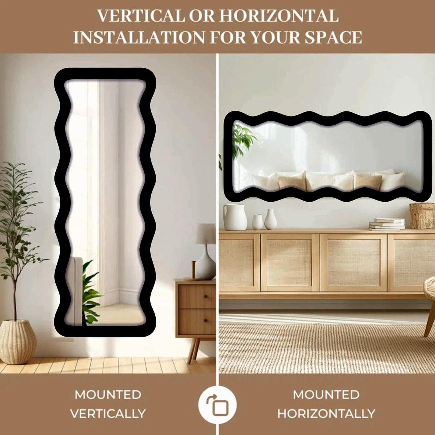 22 x 52 inch Full Length Dressing Cheval Mirror – Zigzag Curvy Irregular Shape MDF Wood Framed HD Mirror for Bedroom, Living Room & Home Decor