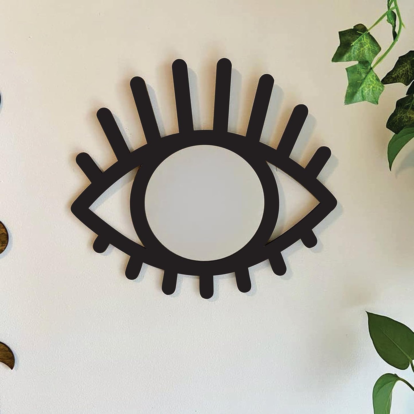 Eye-Shaped Wooden Decorative Wall Mirror – Wall-Mounted Pine Wood Mirror for Living Room, Bedroom, Entryway, and Home Decor