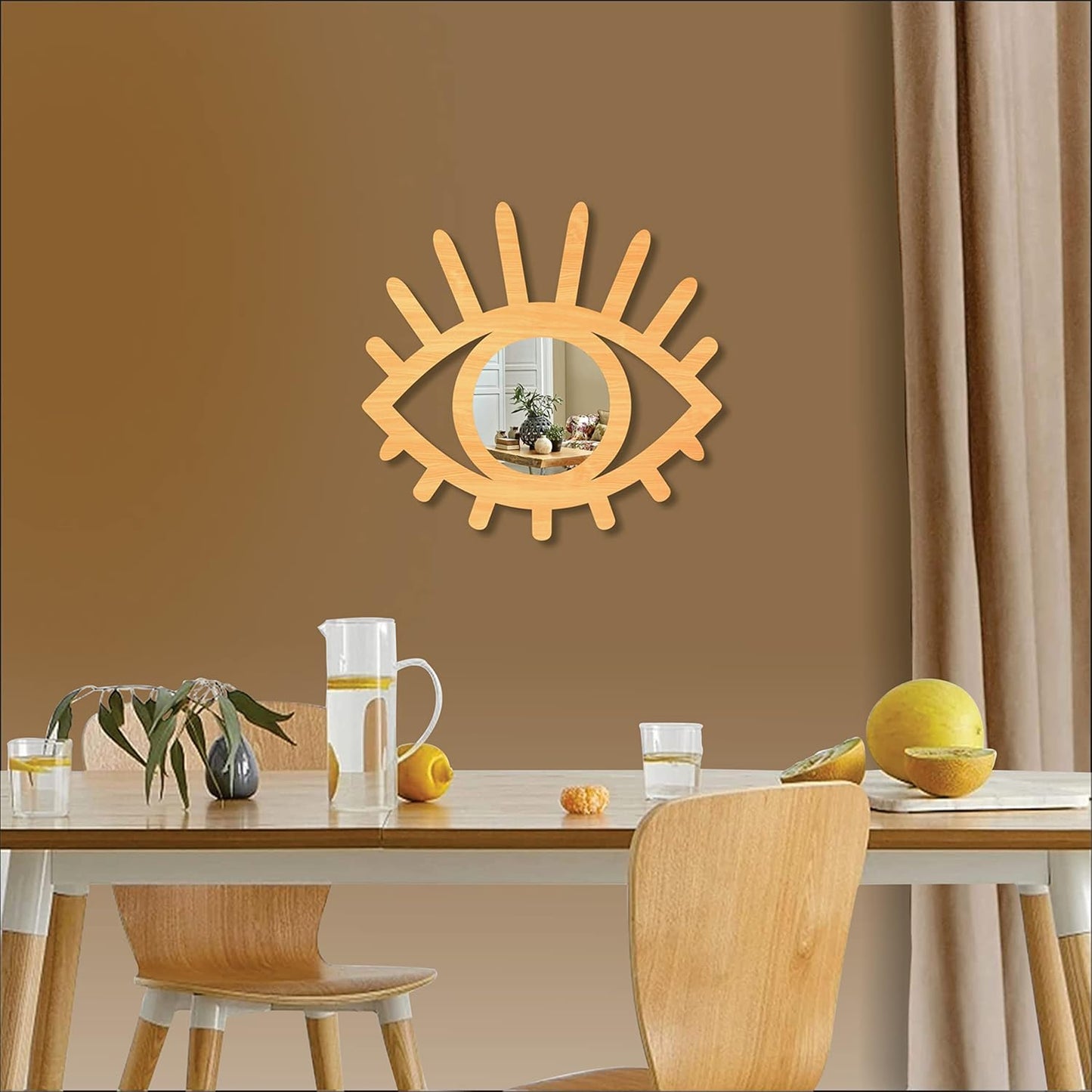 Eye-Shaped Wooden Decorative Wall Mirror – Wall-Mounted Pine Wood Mirror for Living Room, Bedroom, Entryway, and Home Decor
