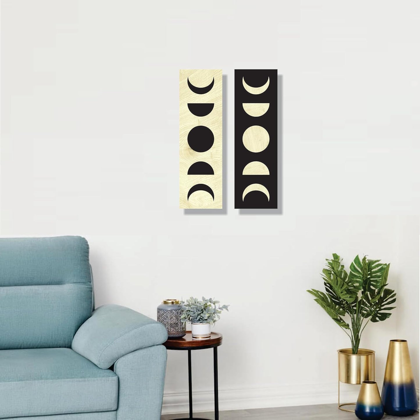 4x13 inch Abstract Wooden Wall Decor Art | Self-Adhesive Dual-Tone MDF Wall Hanging for Living Room, Bedroom, Office