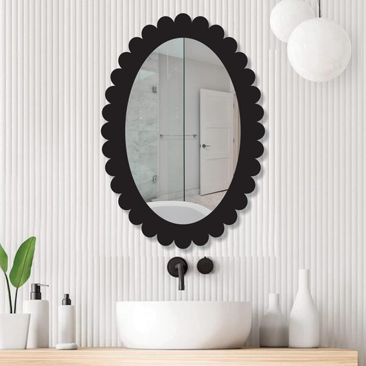 Designer Oval Wooden Framed Wall Mirror for Bathroom, Bedroom, Living Room & Wash Basin – Vertical & Horizontal Mount, Lightweight & Stylish