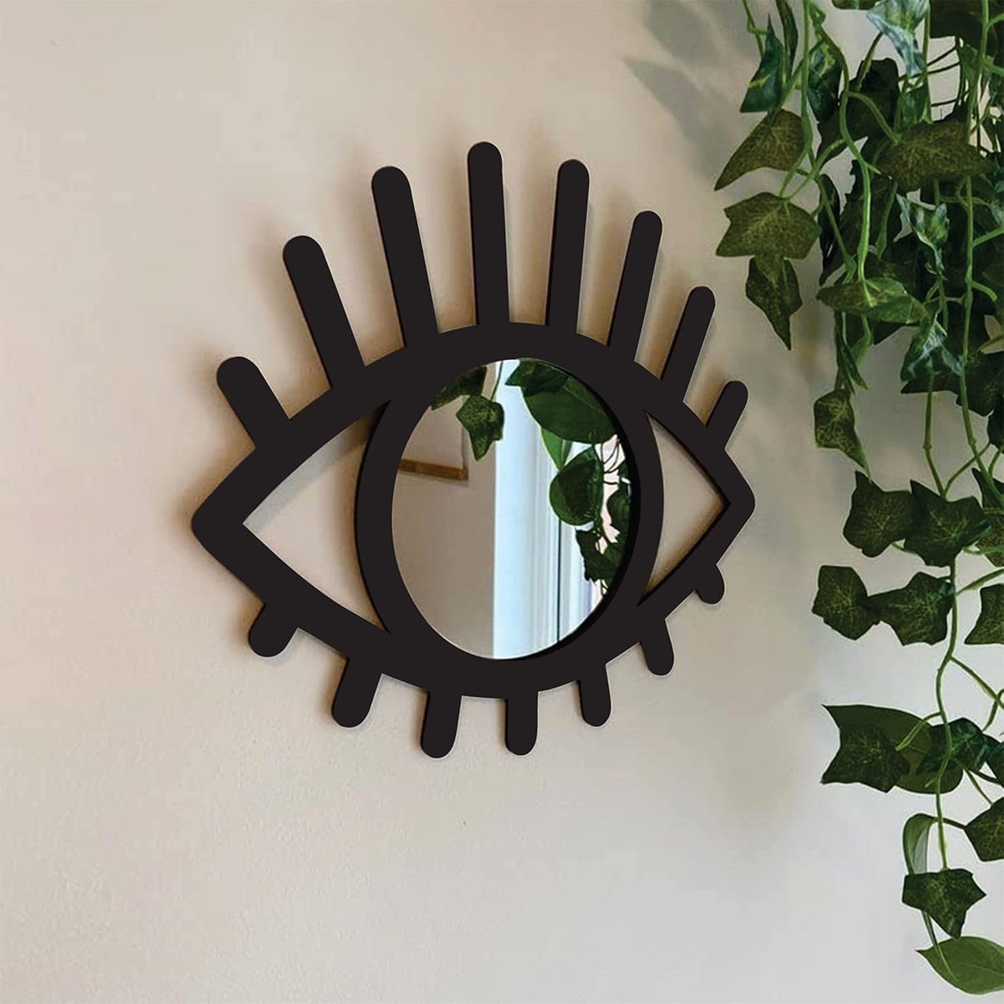 Eye-Shaped Wooden Decorative Wall Mirror – Wall-Mounted Pine Wood Mirror for Living Room, Bedroom, Entryway, and Home Decor