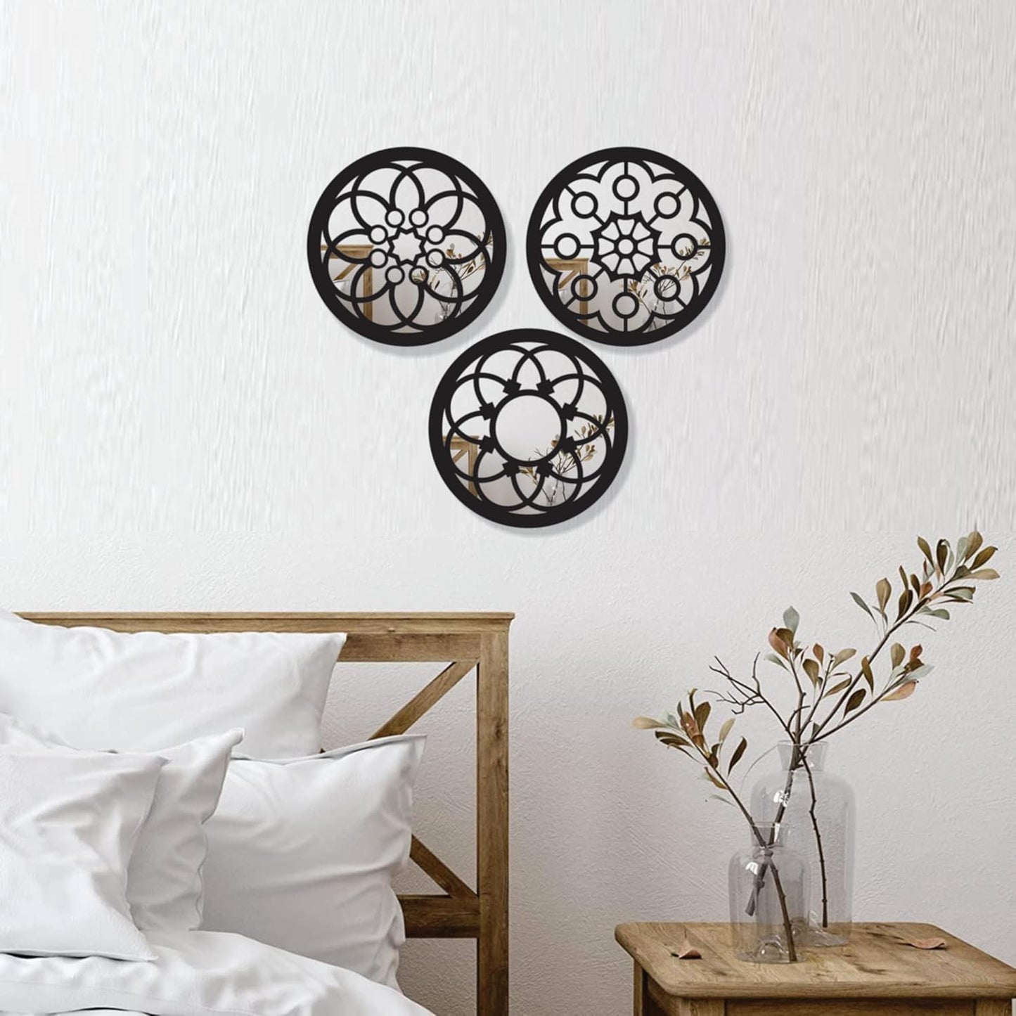 Handcrafted Wooden Wall Mirror Panel Set of 4 – HOME Letter Square Mirrors for Living Room, Bedroom, Lobby – Modern Black Wall Décor