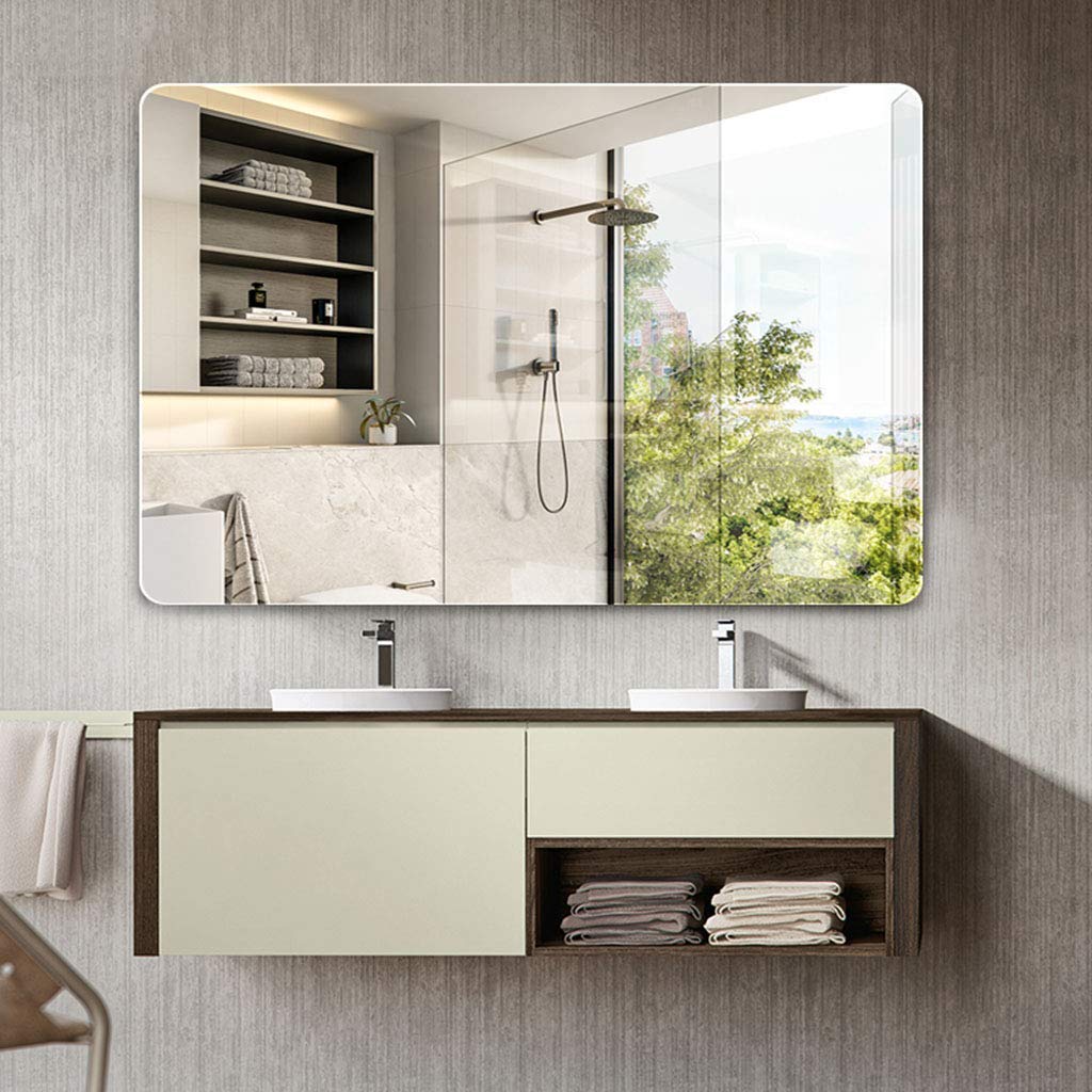 Frameless HD Rectangular mirror with beveled smooth edges and wall mount design; adds a clear, modern elegance to any home décor or living space
