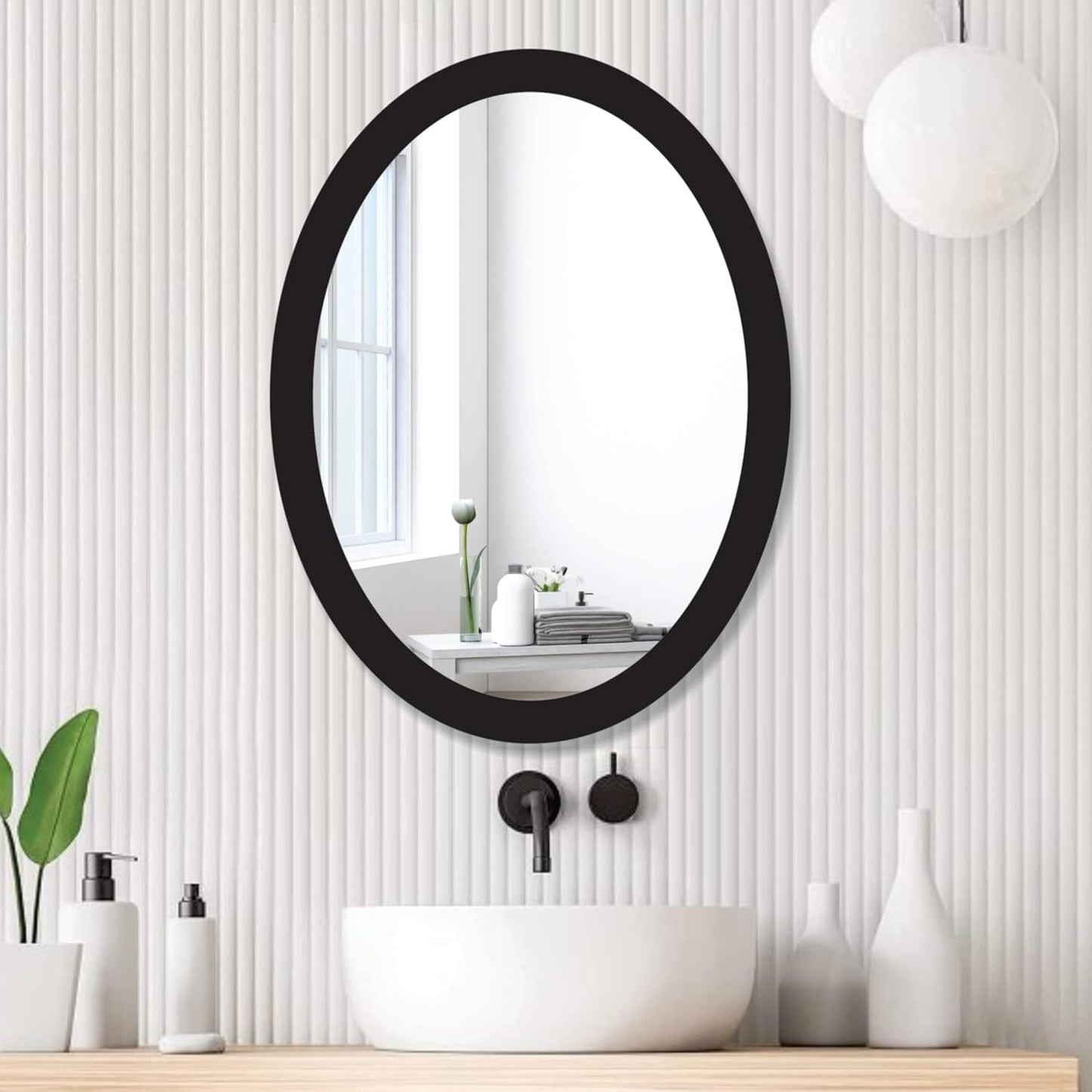 Wooden Oval Framed Wall Mirror for Bathroom, Bedroom, Living Room & Wash Basin – Vertical & Horizontal Mount, Lightweight & Stylish