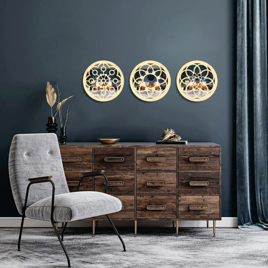 Handcrafted Wooden Wall Mirror Panel Set of 4 – HOME Letter Square Mirrors for Living Room, Bedroom, Lobby – Modern Black Wall Décor