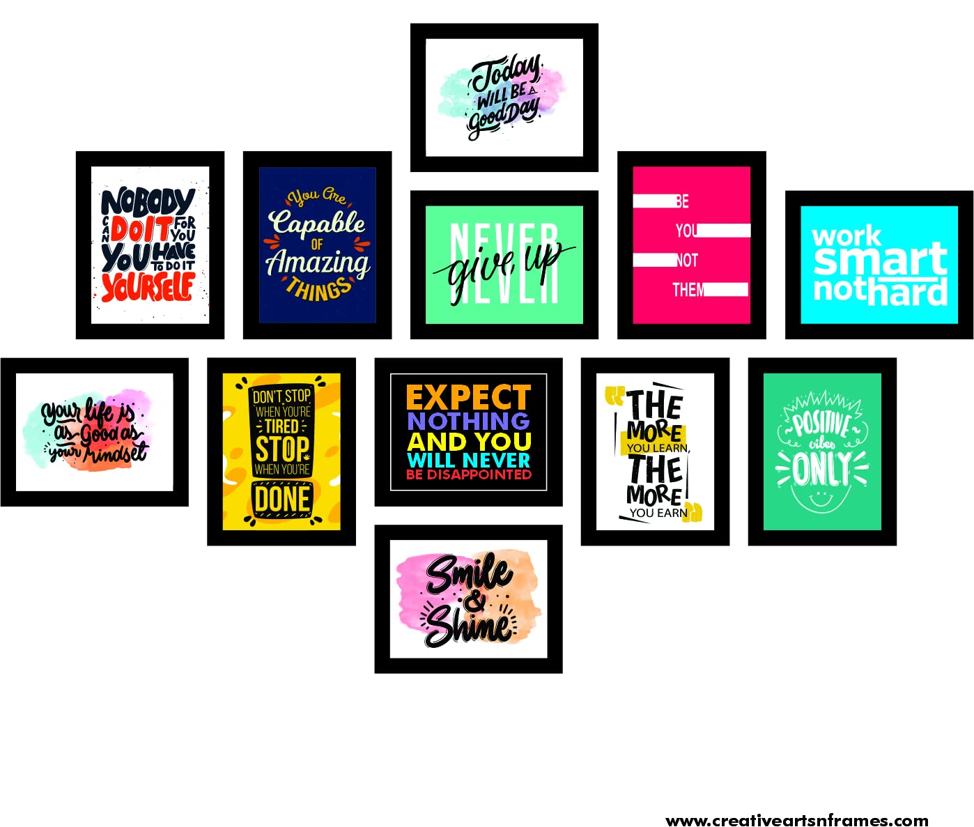 Set of 12 Avant Garde Framed Motivational Gym Posters | 7 x 9 inch Each | Wall Mount Rectangular Wall Art for Home or Office
