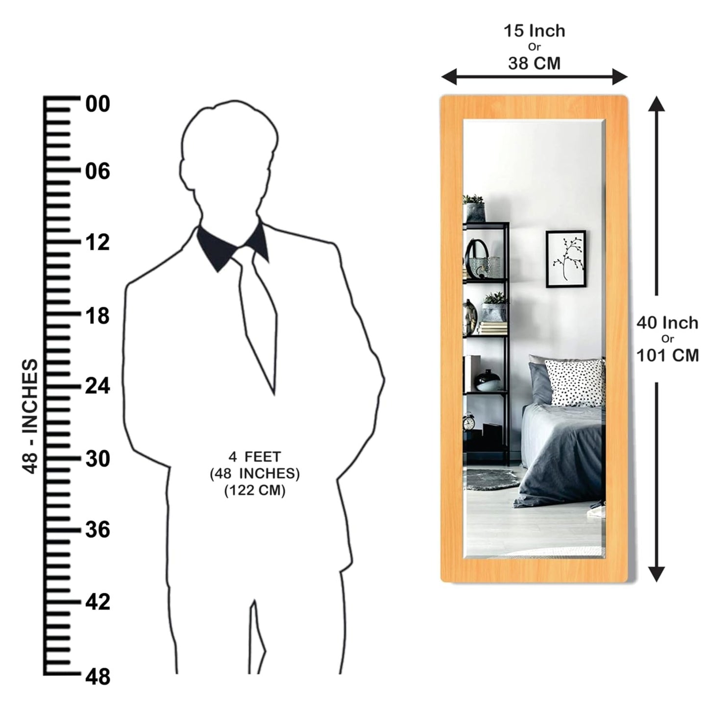 15x40 inch long rectangular framed mirror with MDF wood, dual hanging options, and elegant design—perfect for stylish, modern wall décor