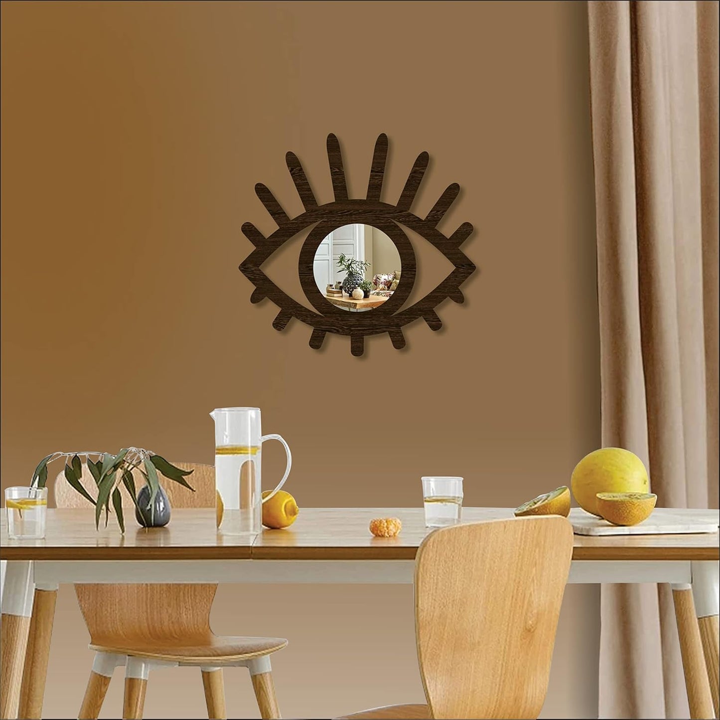 Eye-Shaped Wooden Decorative Wall Mirror – Wall-Mounted Pine Wood Mirror for Living Room, Bedroom, Entryway, and Home Decor