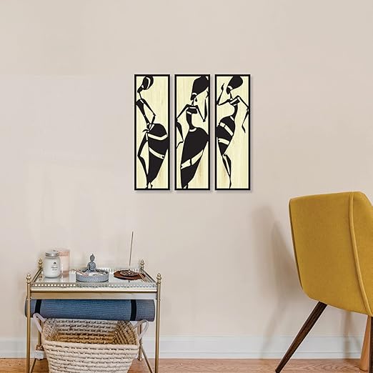 4x13 inch Abstract Wooden Wall Decor Art | Self-Adhesive Dual-Tone MDF Wall Hanging for Living Room, Bedroom, Office