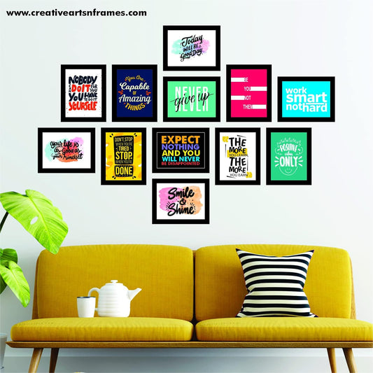 Set of 12 Avant Garde Framed Motivational Gym Posters | 7 x 9 inch Each | Wall Mount Rectangular Wall Art for Home or Office
