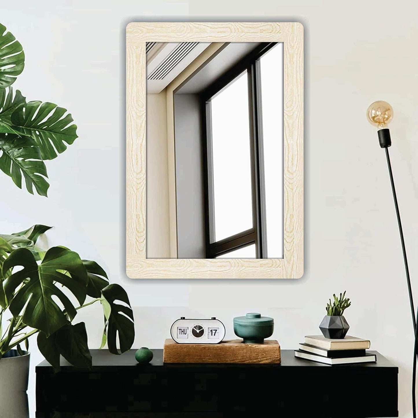 9x13 Compact Rectangular Wall Mirror for Bathroom, Makeup, Shaving & Indoor Use – Engineered Wood Frame, Lightweight, Vertical or Horizontal Mount