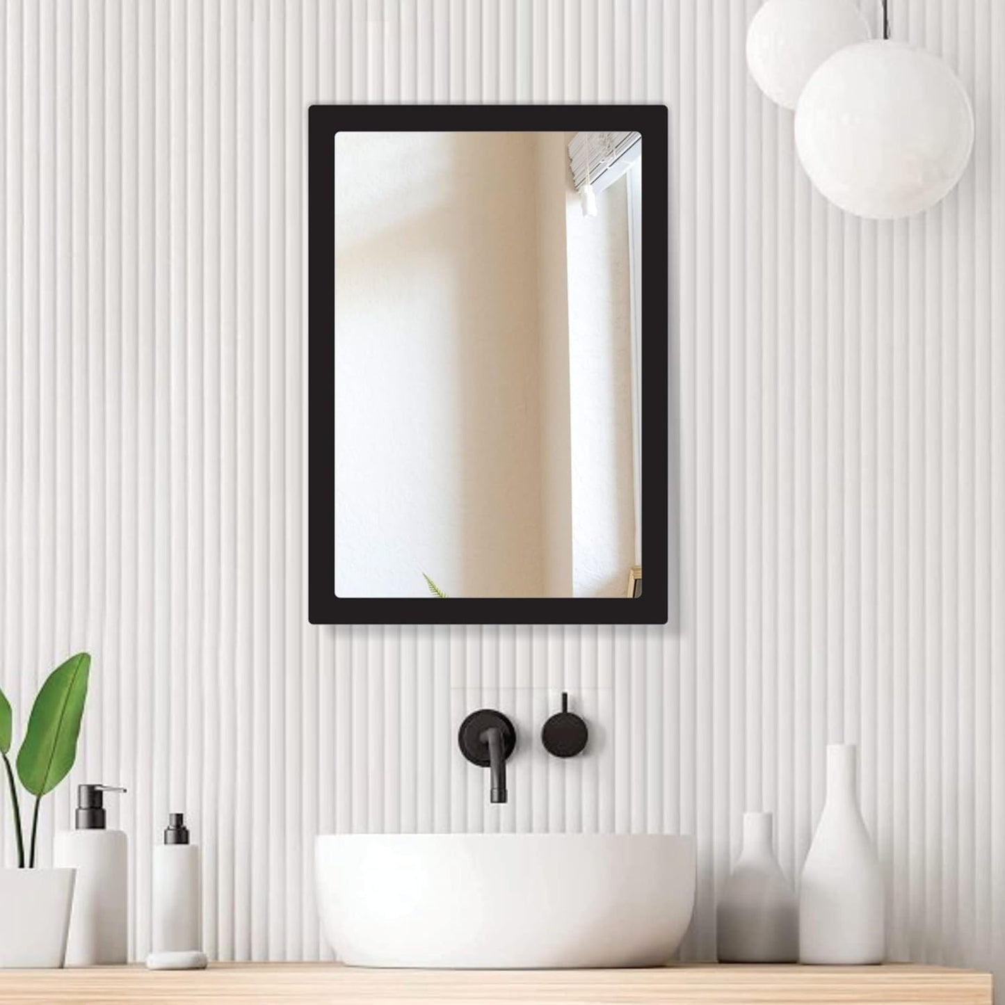Wooden Framed Wall Mirror for Bathroom, Bedroom, Living Room & Wash Basin – Vertical & Horizontal Mount, Lightweight & Stylish