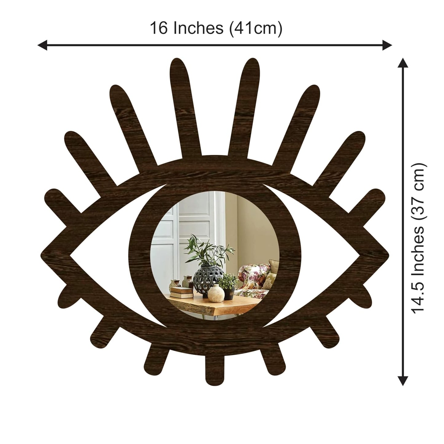 Eye-Shaped Wooden Decorative Wall Mirror – Wall-Mounted Pine Wood Mirror for Living Room, Bedroom, Entryway, and Home Decor